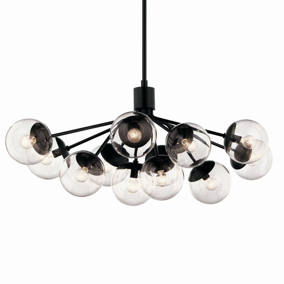 KICHLER 52703BKCLR Silvarious 48 Inch 12 Light Linear Convertible Chandelier With Clear Glass In Black