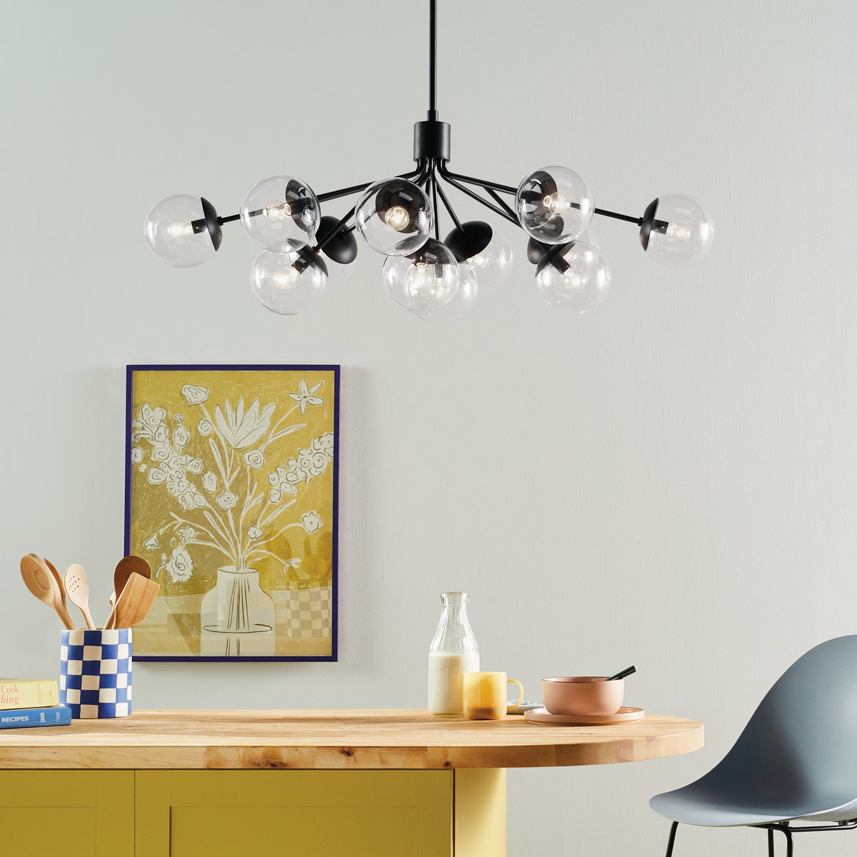 KICHLER 52703BKCLR Silvarious 48 Inch 12 Light Linear Convertible Chandelier With Clear Glass In Black