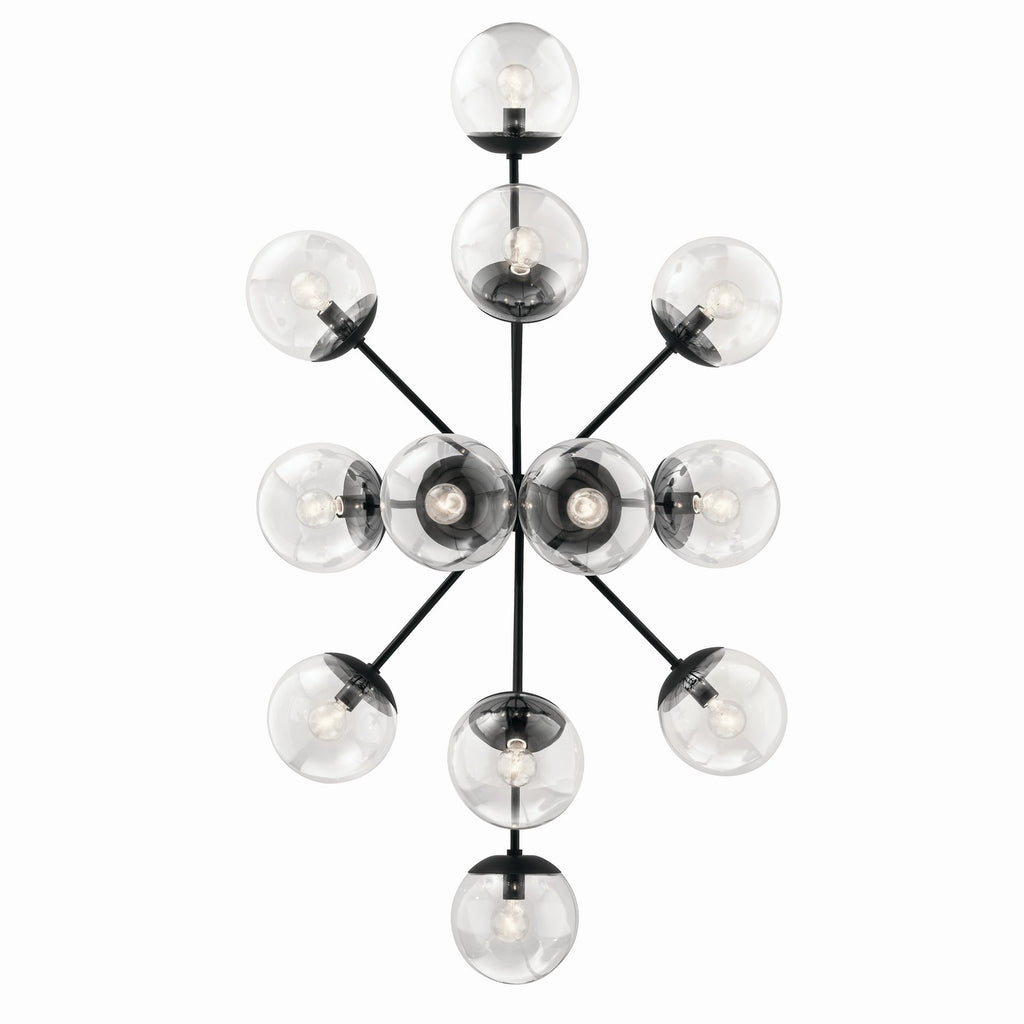 KICHLER 52703BKCLR Silvarious 48 Inch 12 Light Linear Convertible Chandelier With Clear Glass In Black