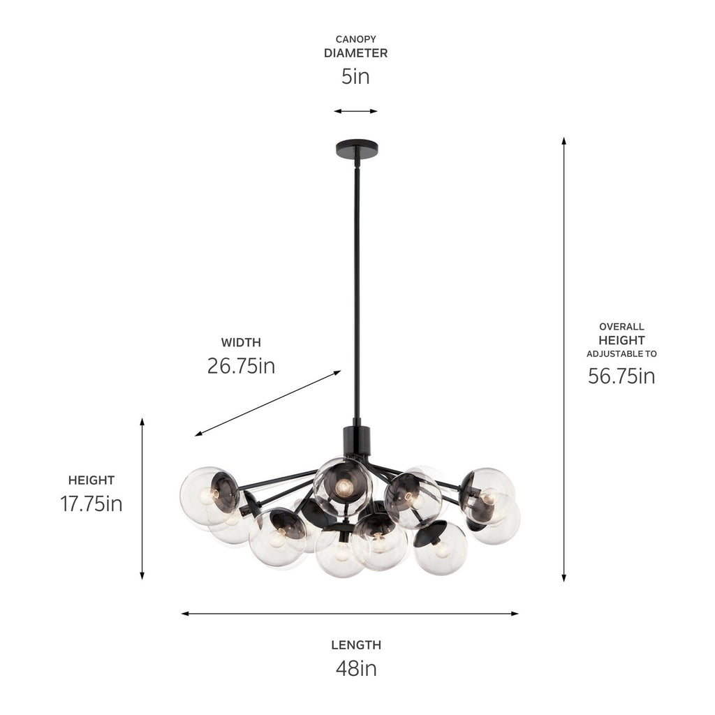 KICHLER 52703BKCLR Silvarious 48 Inch 12 Light Linear Convertible Chandelier With Clear Glass In Black