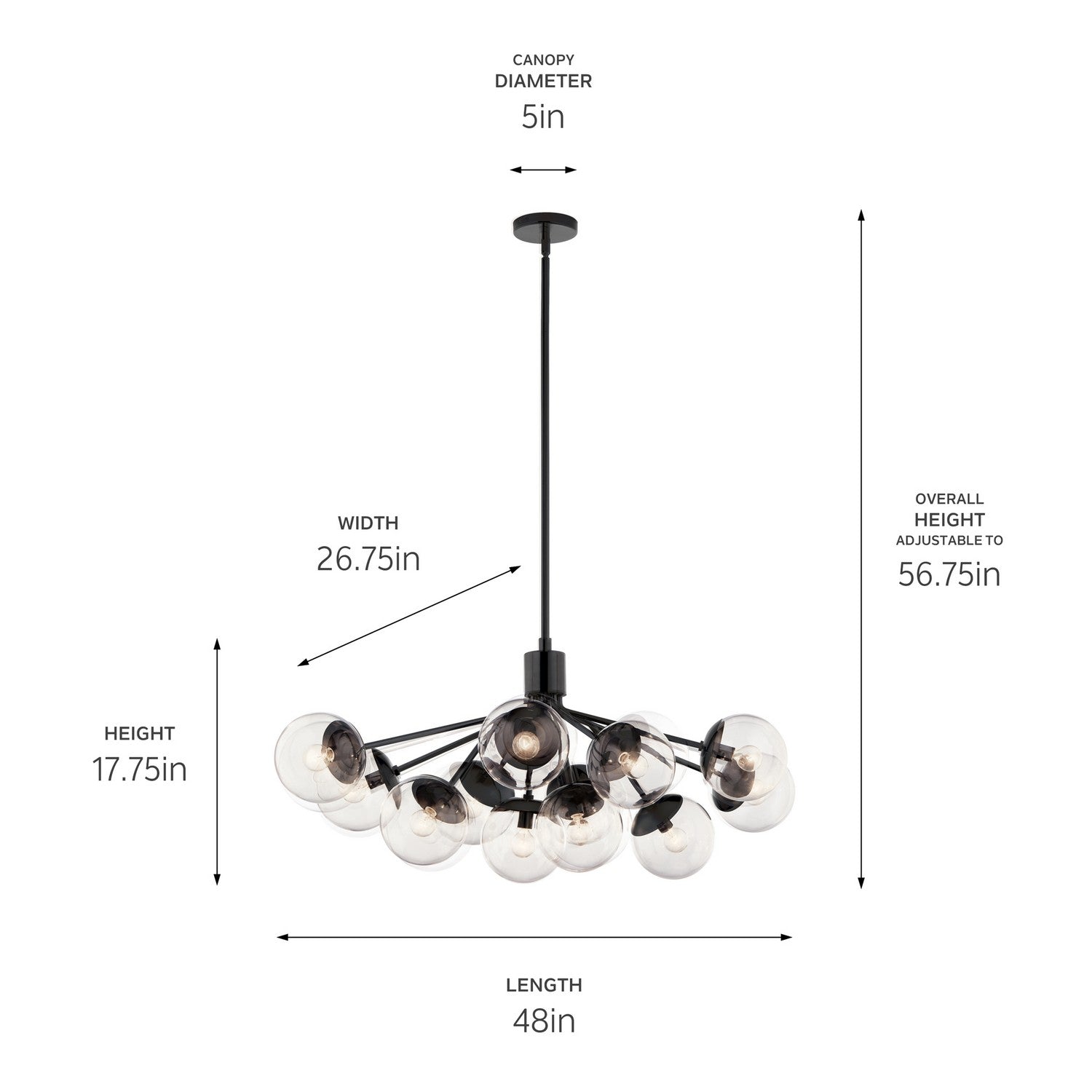 KICHLER 52703BKCLR Silvarious 48 Inch 12 Light Linear Convertible Chandelier With Clear Glass In Black