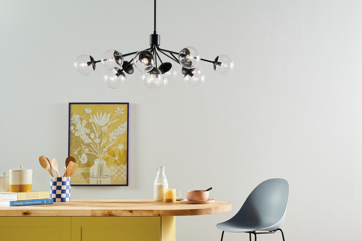 KICHLER 52703BKCLR Silvarious 48 Inch 12 Light Linear Convertible Chandelier With Clear Glass In Black