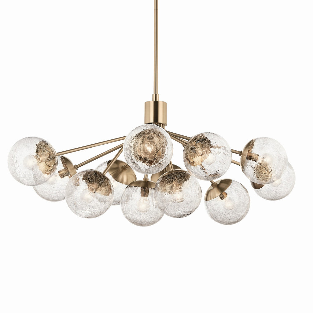 KICHLER 52703CPZ Silvarious 48 Inch 12 Light Linear Convertible Chandelier With Clear Crackled Glass In Champagne Bronze