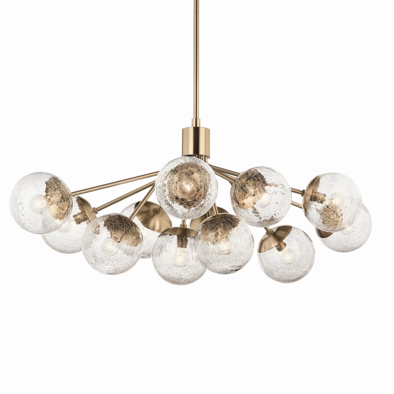 KICHLER 52703CPZ Silvarious 48 Inch 12 Light Linear Convertible Chandelier With Clear Crackled Glass In Champagne Bronze