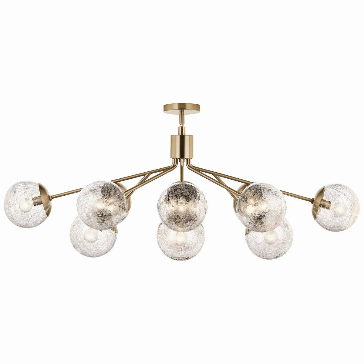 KICHLER 52703CPZ Silvarious 48 Inch 12 Light Linear Convertible Chandelier With Clear Crackled Glass In Champagne Bronze