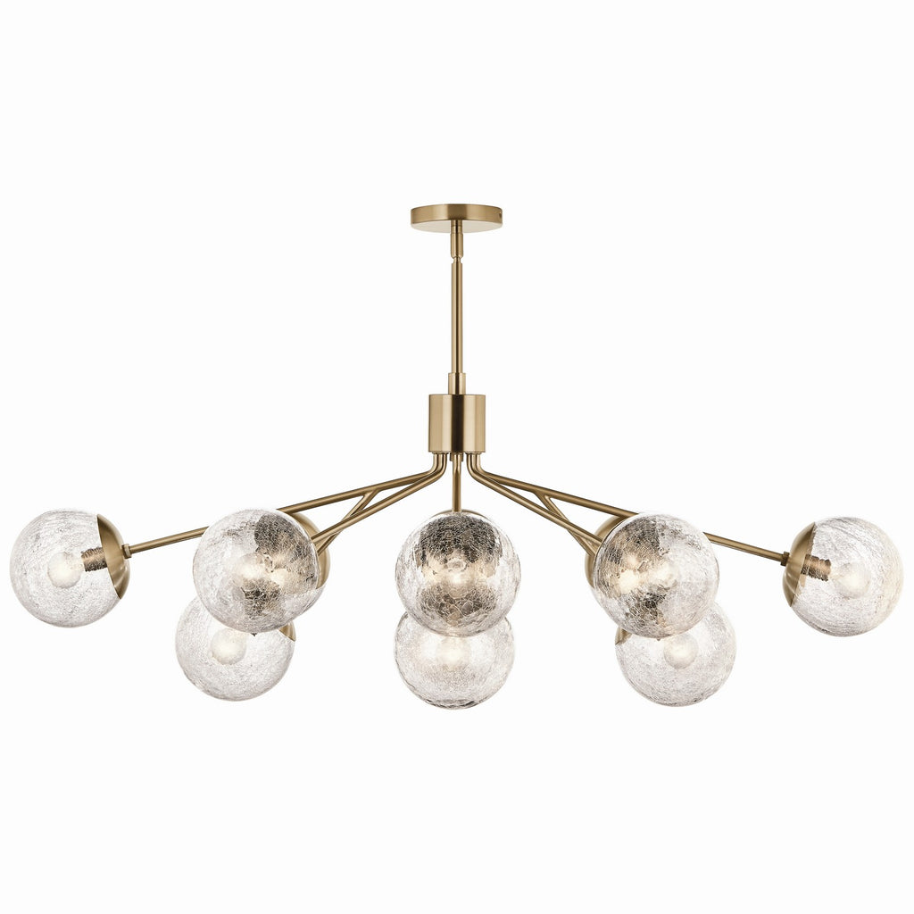 KICHLER 52703CPZ Silvarious 48 Inch 12 Light Linear Convertible Chandelier With Clear Crackled Glass In Champagne Bronze