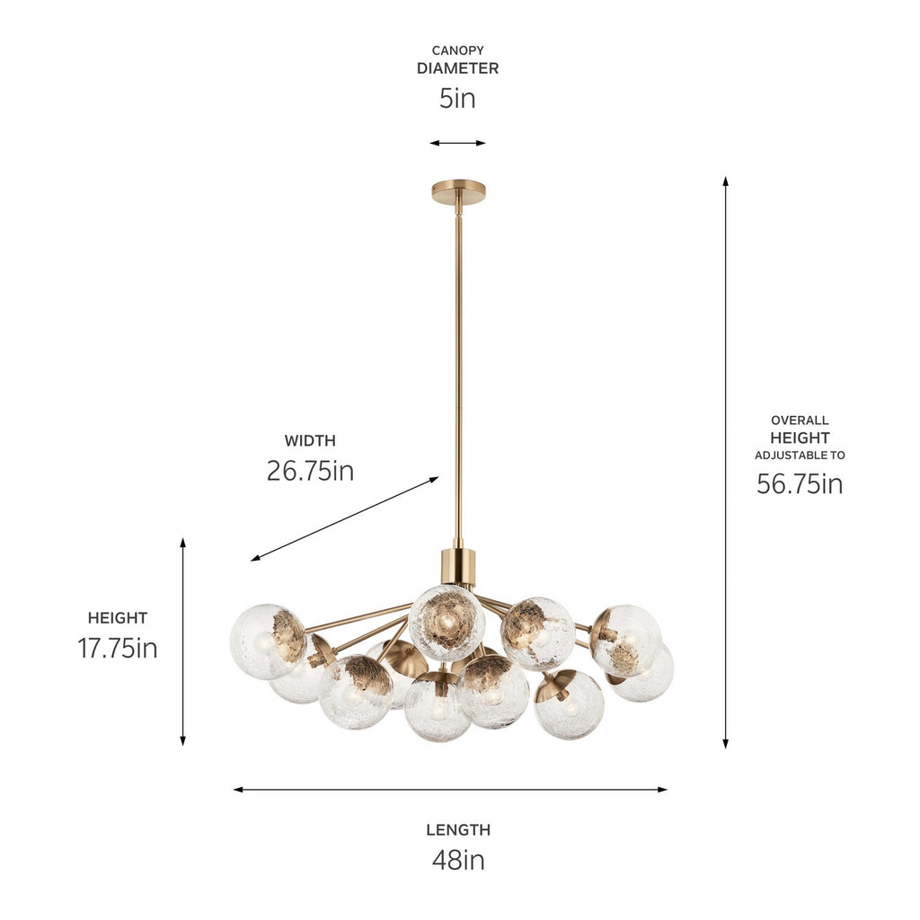 KICHLER 52703CPZ Silvarious 48 Inch 12 Light Linear Convertible Chandelier With Clear Crackled Glass In Champagne Bronze
