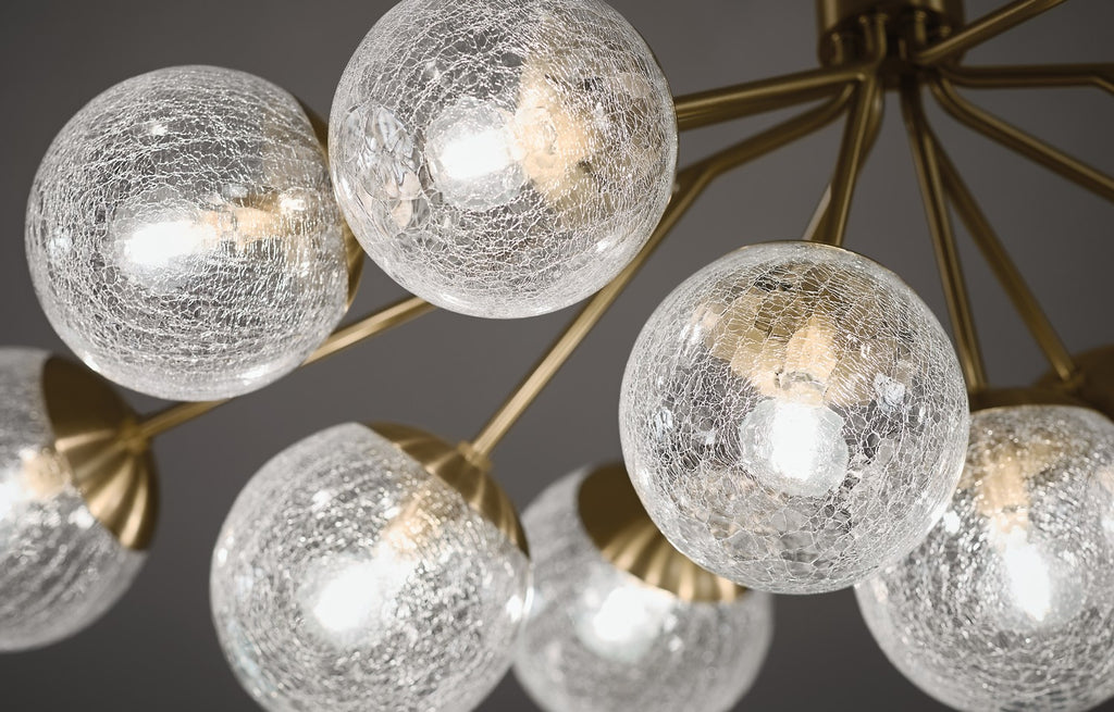 KICHLER 52703CPZ Silvarious 48 Inch 12 Light Linear Convertible Chandelier With Clear Crackled Glass In Champagne Bronze