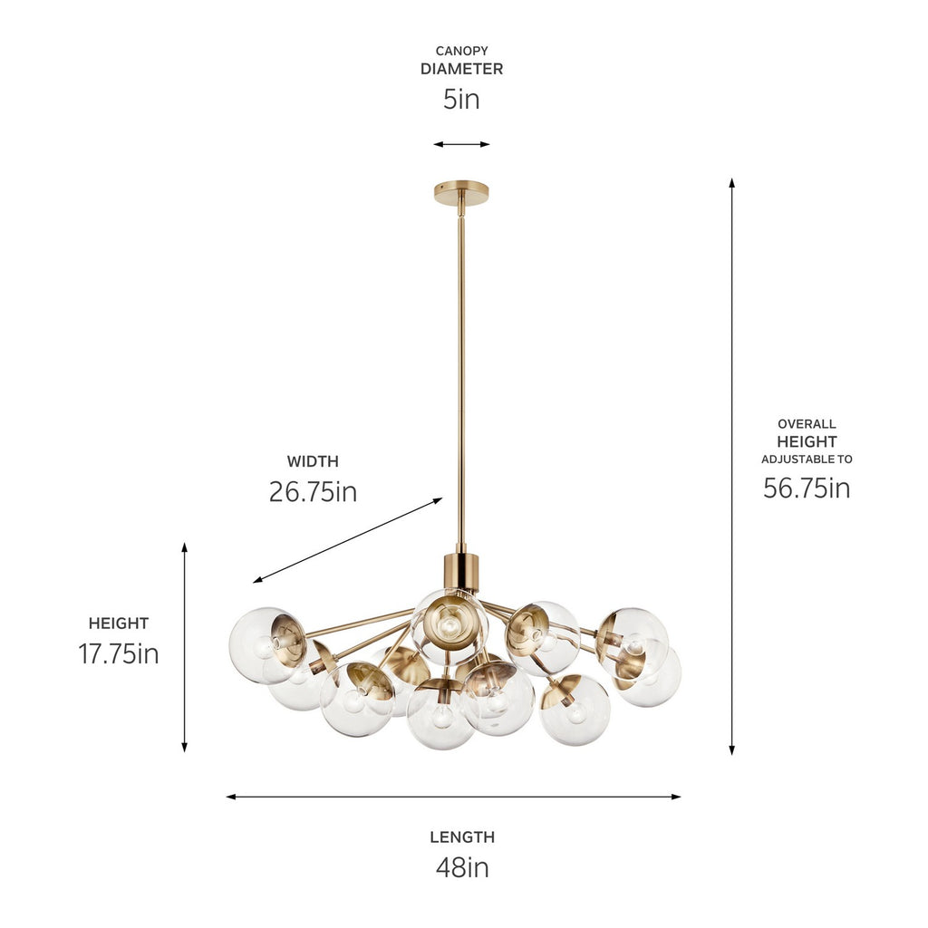 KICHLER 52703CPZCLR Silvarious 48 Inch 12 Light Linear Convertible Chandelier With Clear Glass In Champagne Bronze
