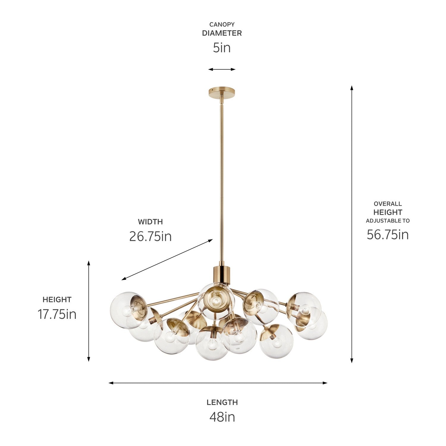 KICHLER 52703CPZCLR Silvarious 48 Inch 12 Light Linear Convertible Chandelier With Clear Glass In Champagne Bronze