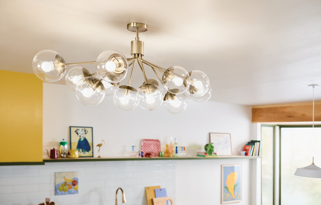 KICHLER 52703CPZCLR Silvarious 48 Inch 12 Light Linear Convertible Chandelier With Clear Glass In Champagne Bronze