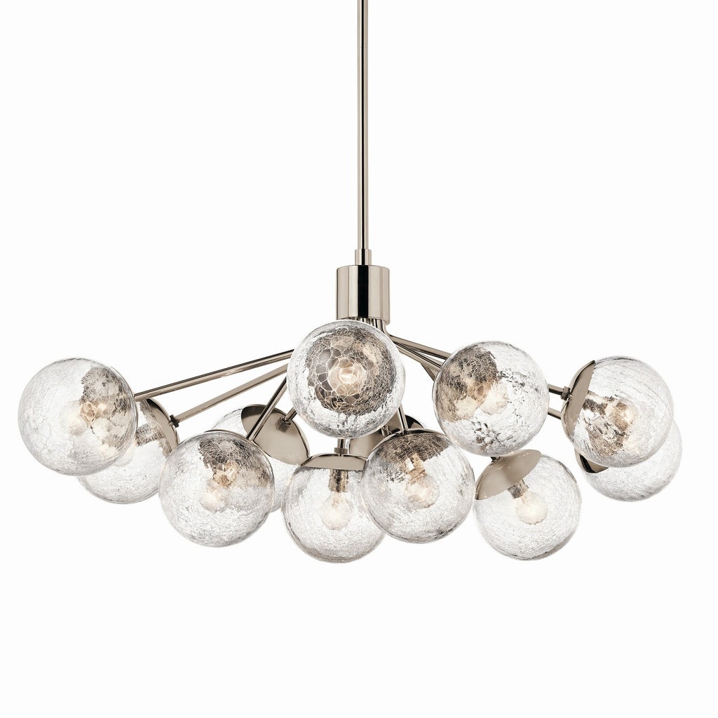 KICHLER 52703PN Silvarious 48 Inch 12 Light Linear Convertible Chandelier With Clear Crackled Glass In Polished Nickel