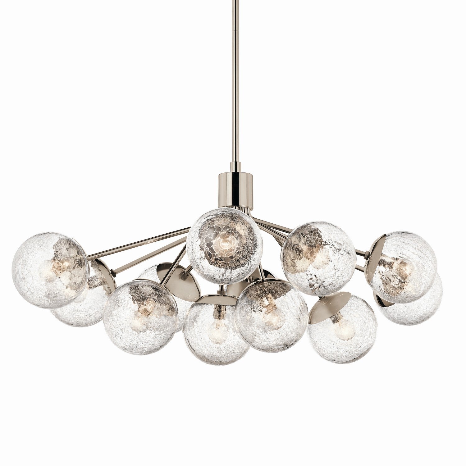 KICHLER 52703PN Silvarious 48 Inch 12 Light Linear Convertible Chandelier With Clear Crackled Glass In Polished Nickel