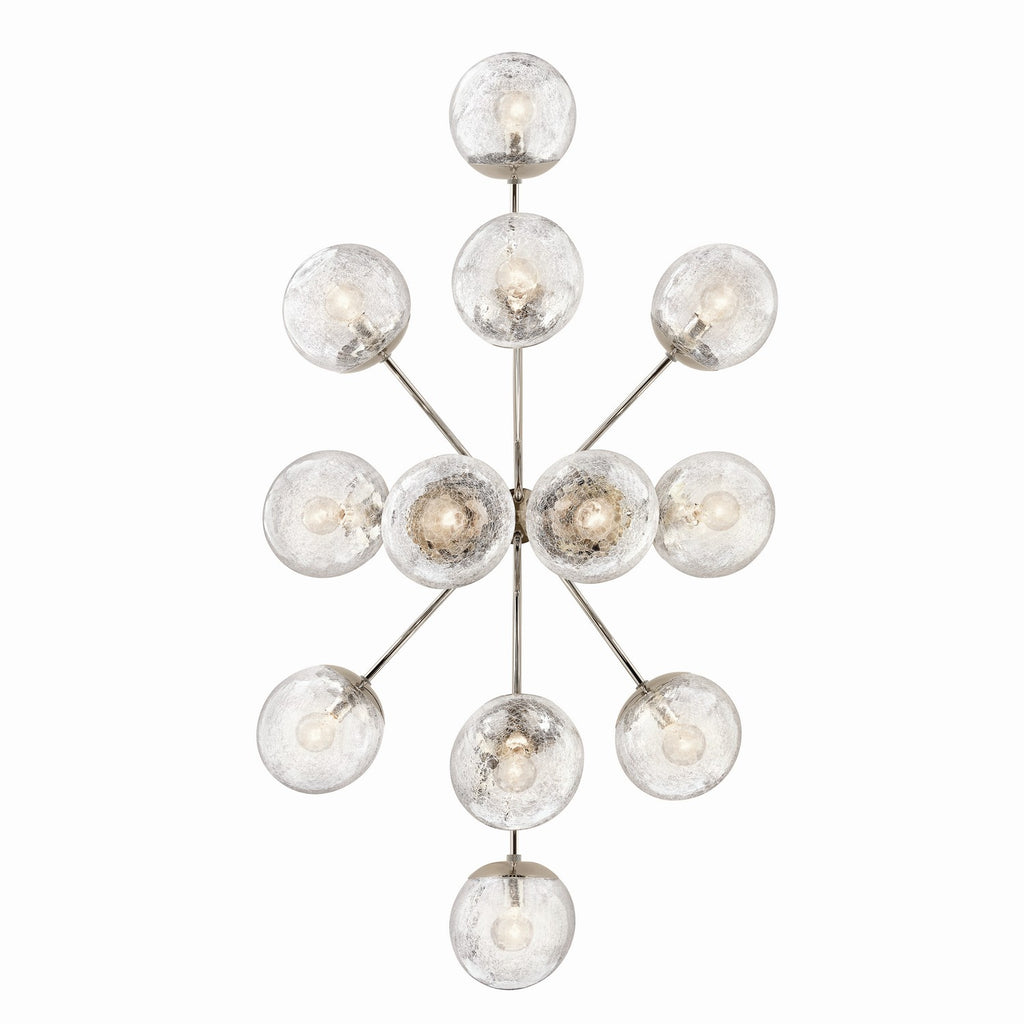 KICHLER 52703PN Silvarious 48 Inch 12 Light Linear Convertible Chandelier With Clear Crackled Glass In Polished Nickel
