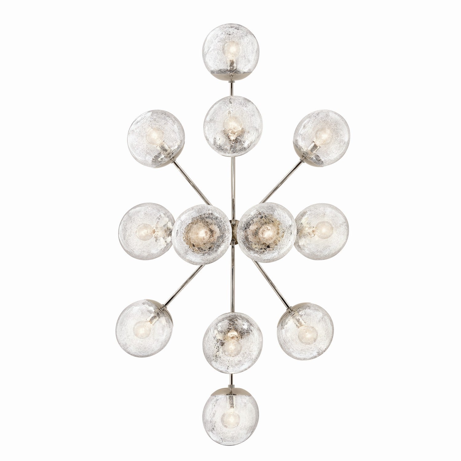 KICHLER 52703PN Silvarious 48 Inch 12 Light Linear Convertible Chandelier With Clear Crackled Glass In Polished Nickel