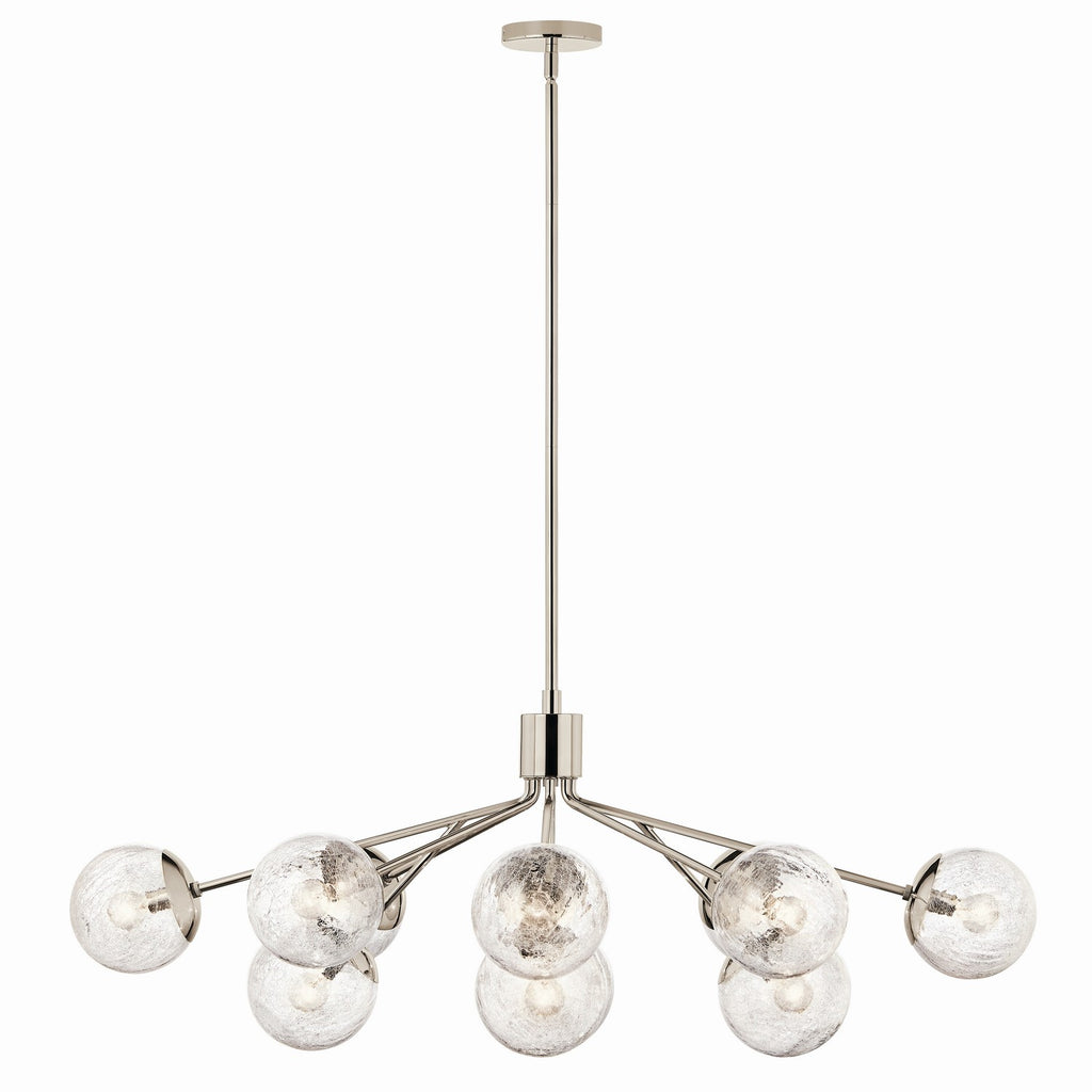 KICHLER 52703PN Silvarious 48 Inch 12 Light Linear Convertible Chandelier With Clear Crackled Glass In Polished Nickel