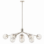 KICHLER 52703PN Silvarious 48 Inch 12 Light Linear Convertible Chandelier With Clear Crackled Glass In Polished Nickel