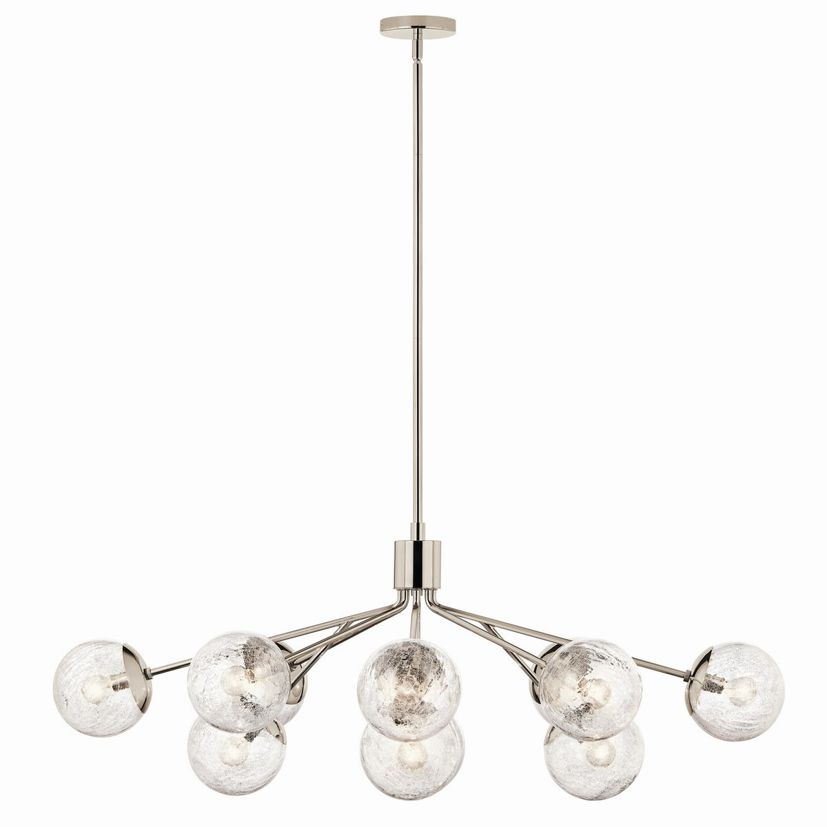 KICHLER 52703PN Silvarious 48 Inch 12 Light Linear Convertible Chandelier With Clear Crackled Glass In Polished Nickel