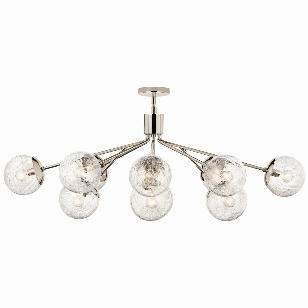 KICHLER 52703PN Silvarious 48 Inch 12 Light Linear Convertible Chandelier With Clear Crackled Glass In Polished Nickel