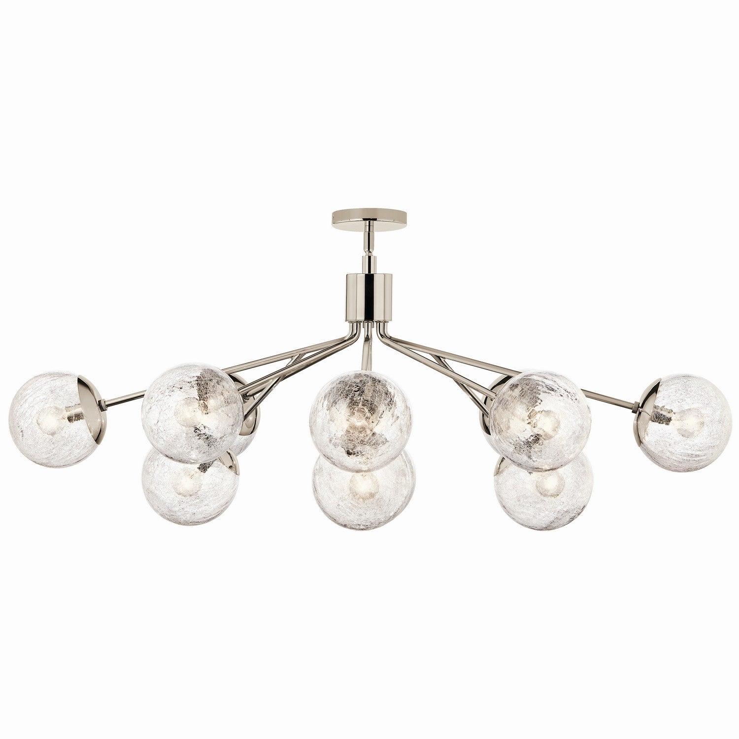KICHLER 52703PN Silvarious 48 Inch 12 Light Linear Convertible Chandelier With Clear Crackled Glass In Polished Nickel