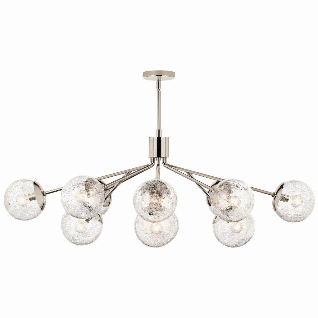 KICHLER 52703PN Silvarious 48 Inch 12 Light Linear Convertible Chandelier With Clear Crackled Glass In Polished Nickel