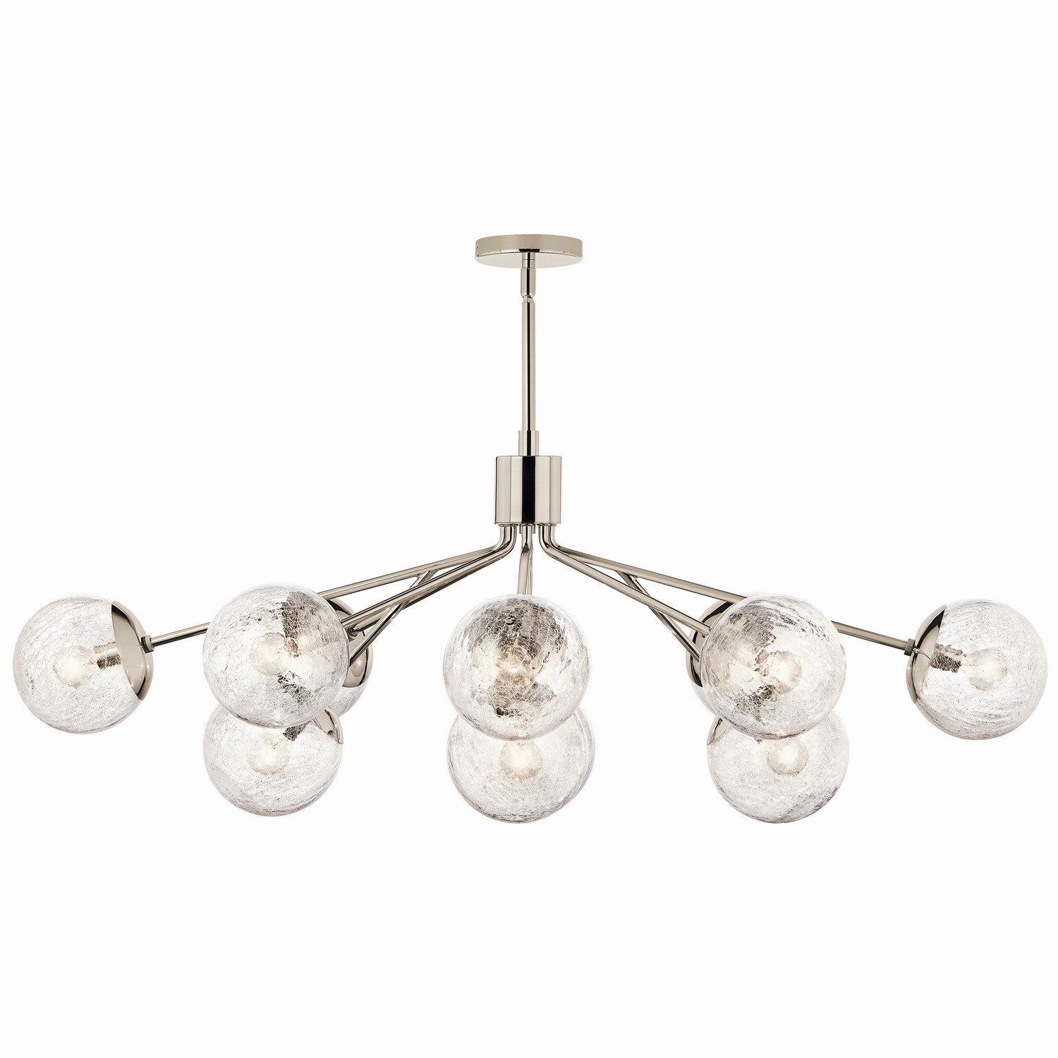 KICHLER 52703PN Silvarious 48 Inch 12 Light Linear Convertible Chandelier With Clear Crackled Glass In Polished Nickel