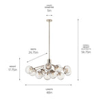 KICHLER 52703PN Silvarious 48 Inch 12 Light Linear Convertible Chandelier With Clear Crackled Glass In Polished Nickel