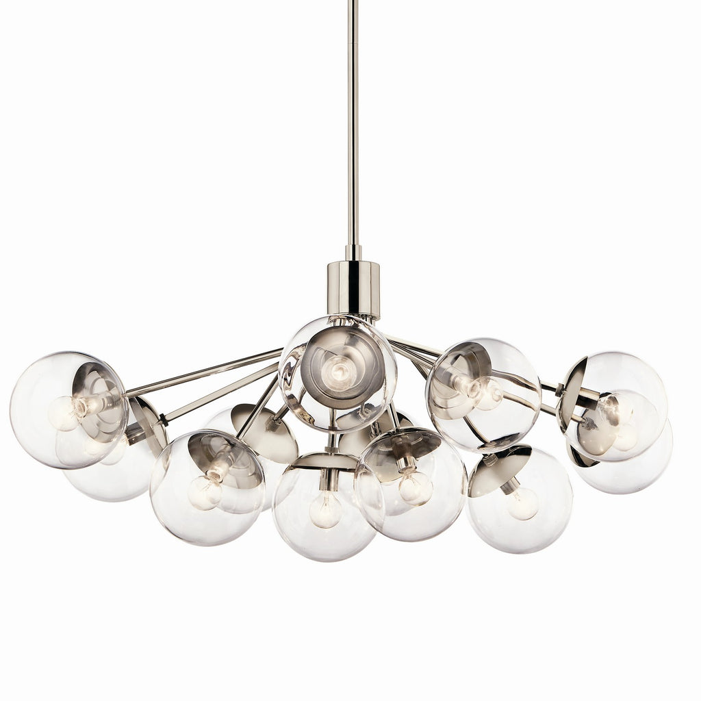 KICHLER 52703PNCLR Silvarious 48 Inch 12 Light Linear Convertible Chandelier With Clear Glass In Polished Nickel