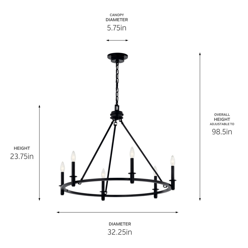 KICHLER 52705BK Carrick 32.25 Inch 6 Light Chandelier In Black