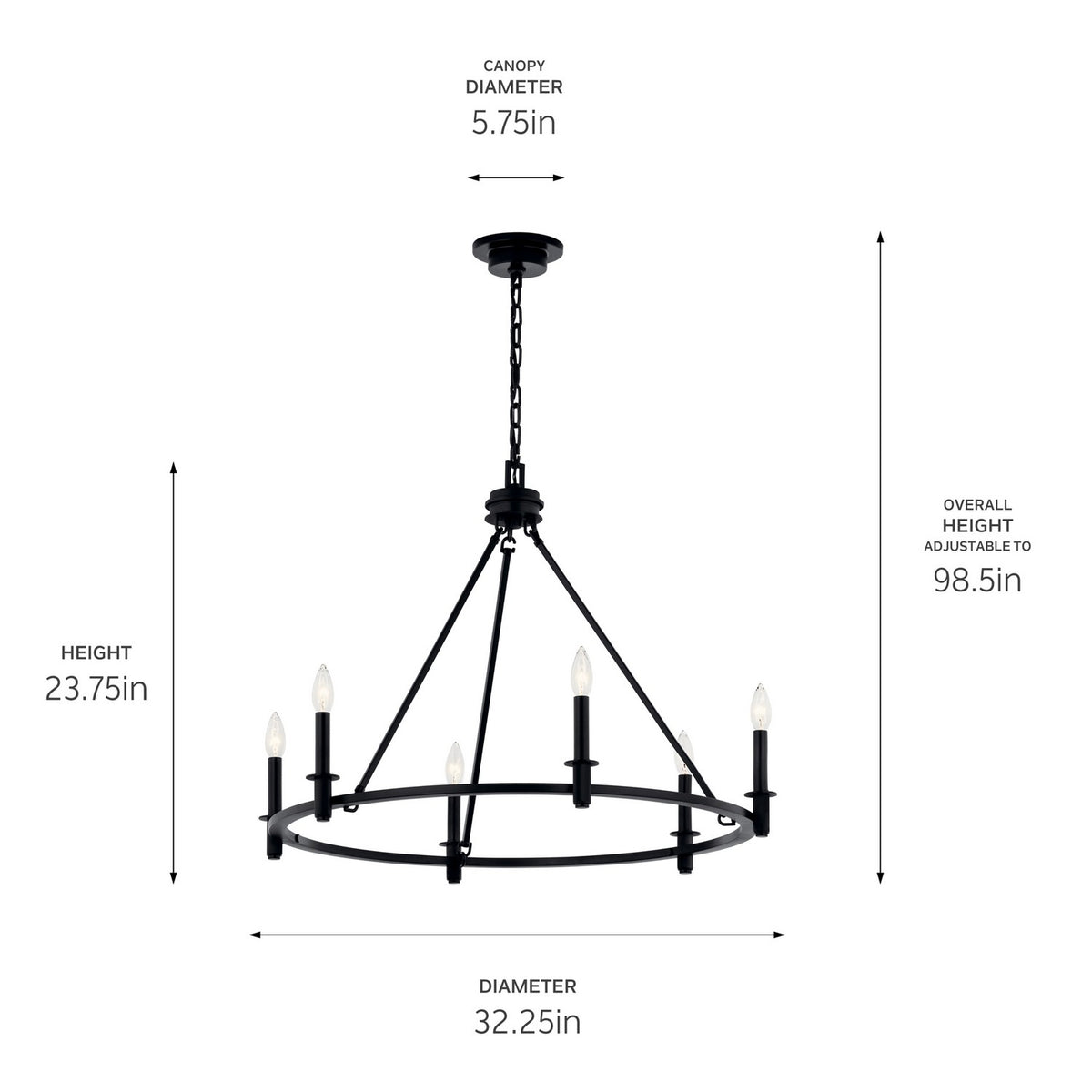 KICHLER 52705BK Carrick 32.25 Inch 6 Light Chandelier In Black