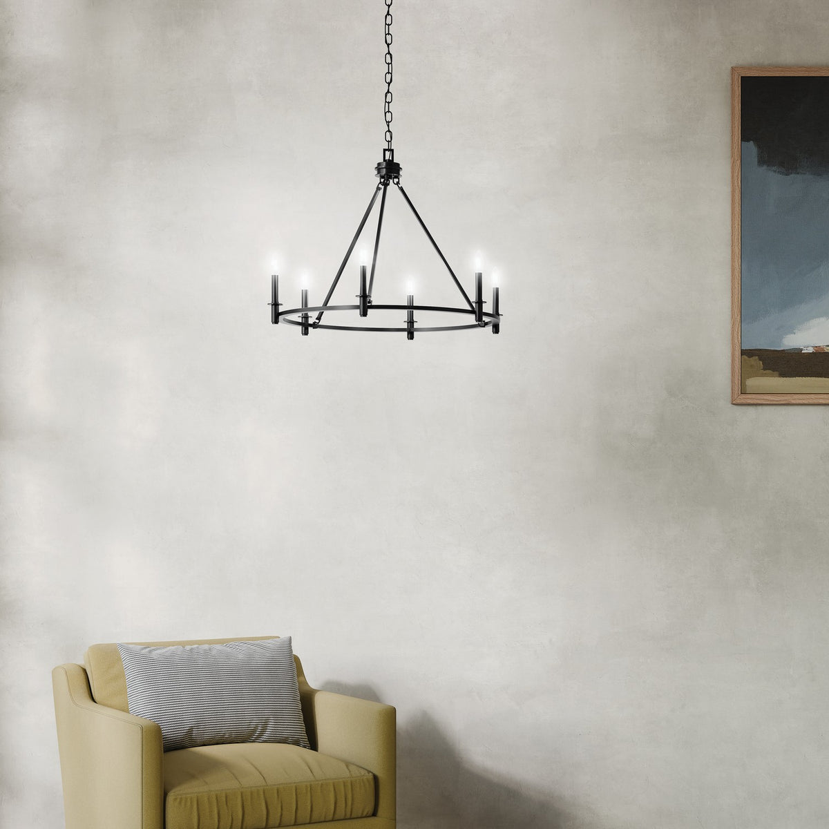 KICHLER 52705BK Carrick 32.25 Inch 6 Light Chandelier In Black
