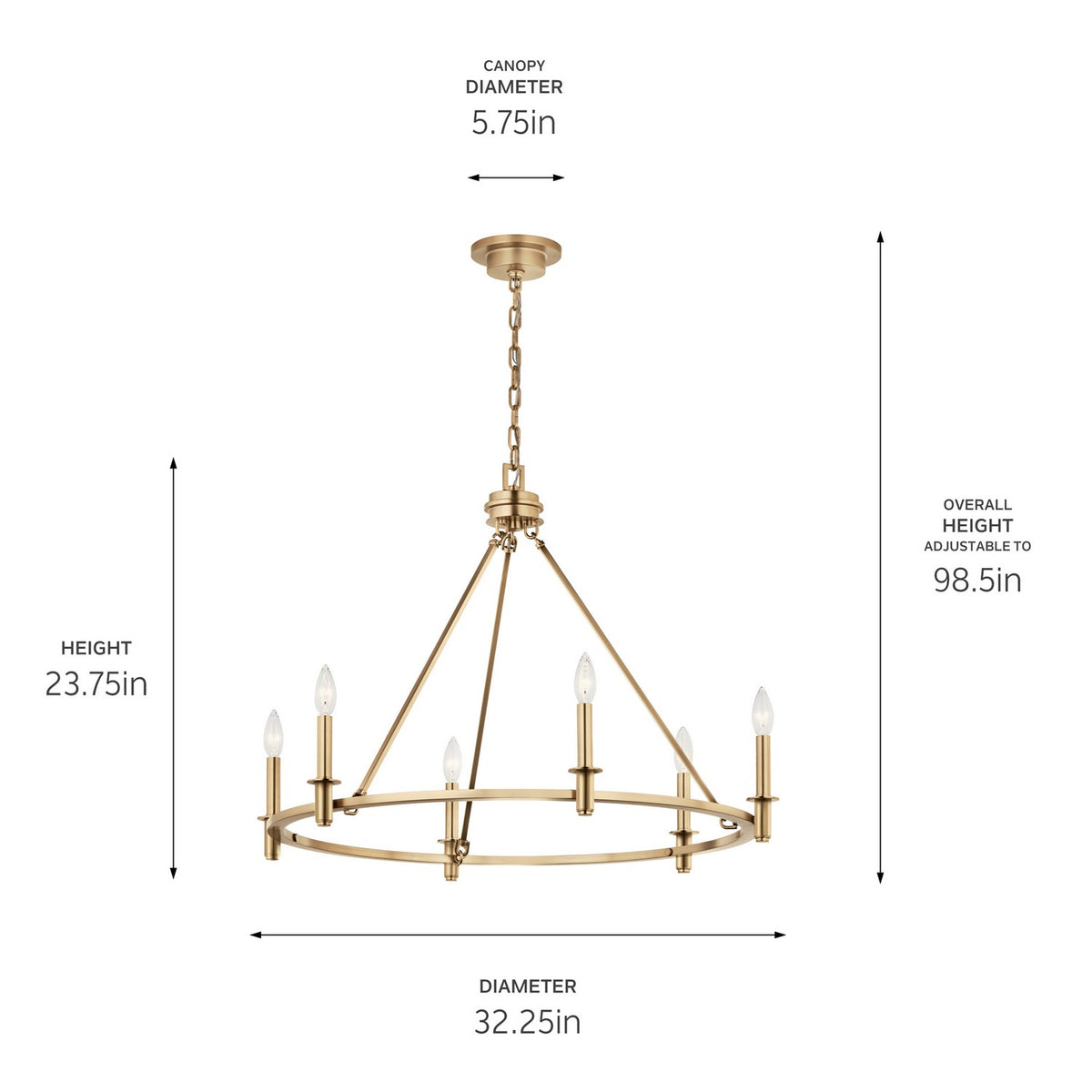 KICHLER 52705CPZ Carrick 32.25 Inch 6 Light Chandelier In Champagne Bronze