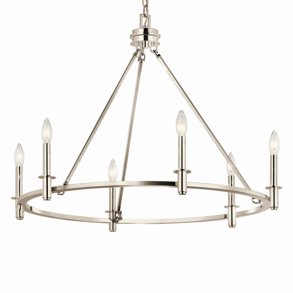 KICHLER 52705PN Carrick 32.25 Inch 6 Light Chandelier In Polished Nickel