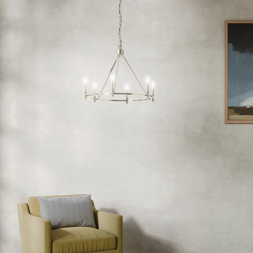 KICHLER 52705PN Carrick 32.25 Inch 6 Light Chandelier In Polished Nickel