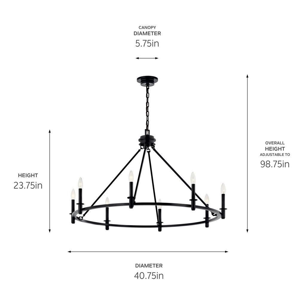 KICHLER 52706BK Carrick 40.75 Inch 8 Light Chandelier In Black