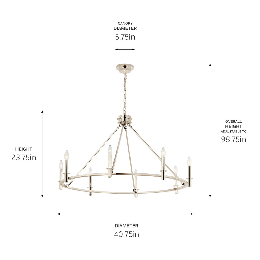 KICHLER 52706PN Carrick 40.75 Inch 8 Light Chandelier In Polished Nickel