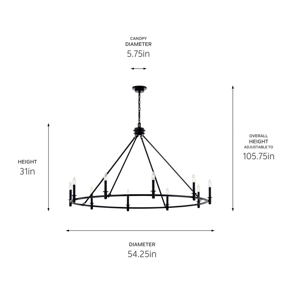 KICHLER 52707BK Carrick 54.25 Inch 10 Light Chandelier In Black