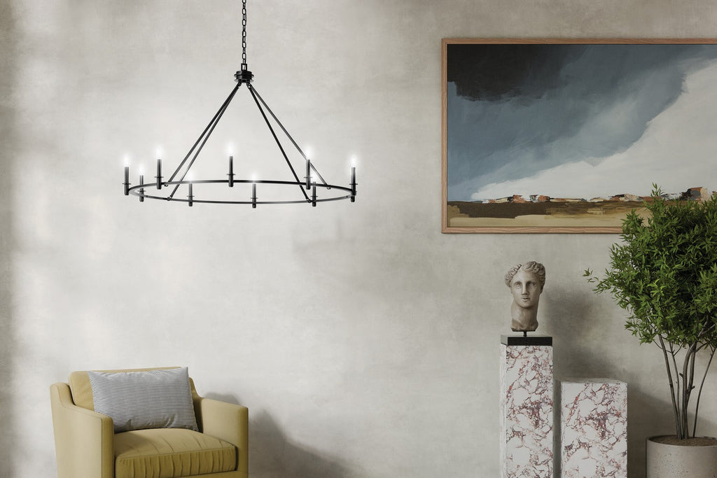 KICHLER 52707BK Carrick 54.25 Inch 10 Light Chandelier In Black