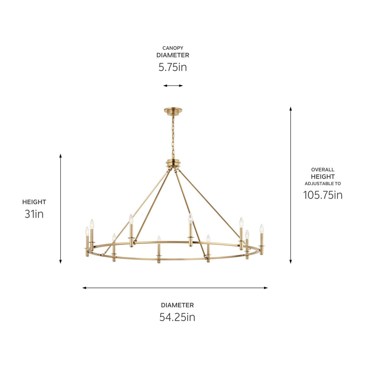 KICHLER 52707CPZ Carrick 54.25 Inch 10 Light Chandelier In Champagne Bronze