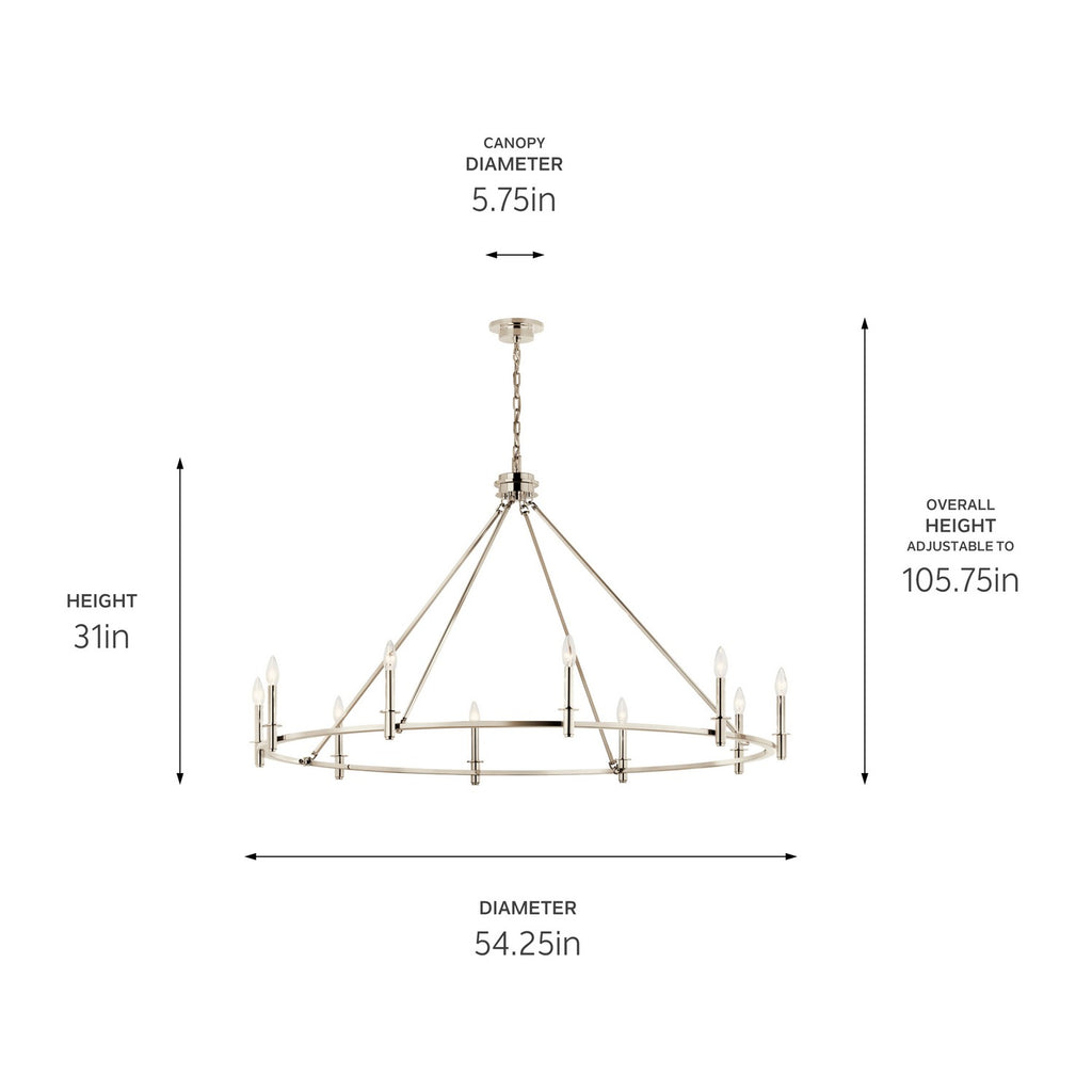KICHLER 52707PN Carrick 54.25 Inch 10 Light Chandelier In Polished Nickel