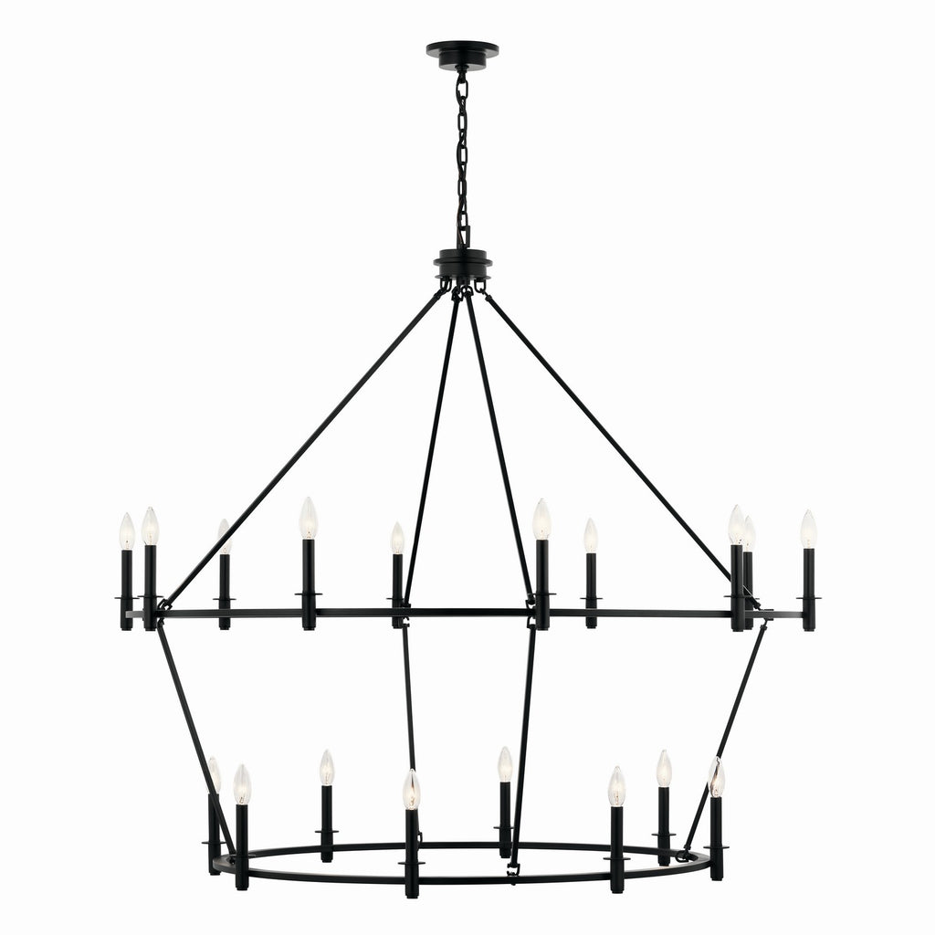 KICHLER 52708BK Carrick 54.25 Inch 18 Light 2-Tier Chandelier In Black