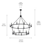 KICHLER 52708BK Carrick 54.25 Inch 18 Light 2-Tier Chandelier In Black