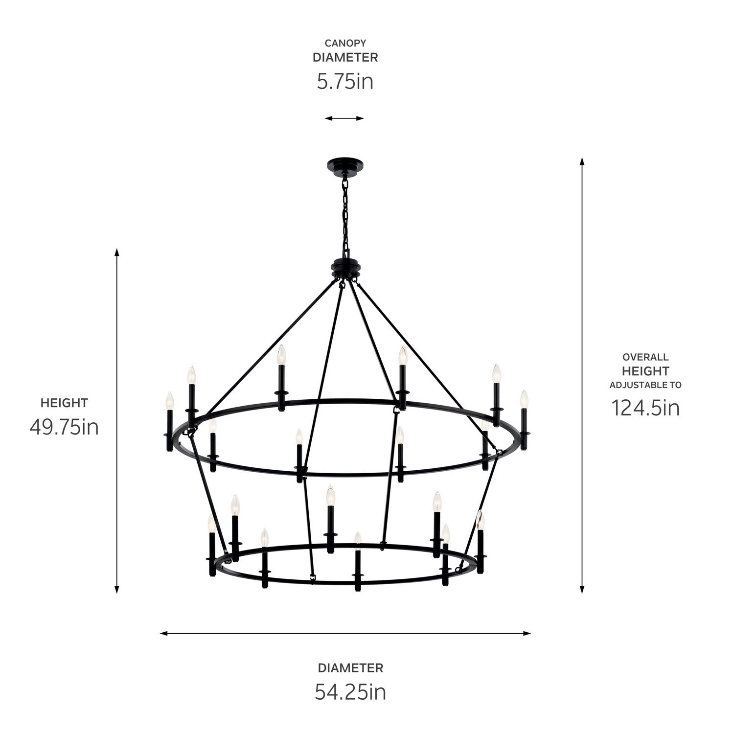 KICHLER 52708BK Carrick 54.25 Inch 18 Light 2-Tier Chandelier In Black