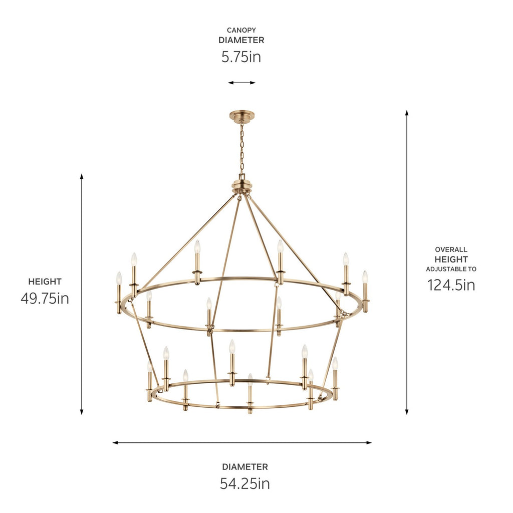 KICHLER 52708CPZ Carrick 54.25 Inch 18 Light 2-Tier Chandelier In Champagne Bronze