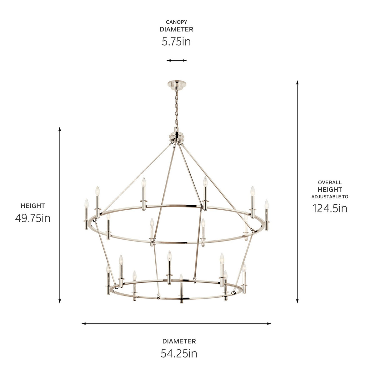 KICHLER 52708PN Carrick 54.25 Inch 18 Light 2-Tier Chandelier In Polished Nickel