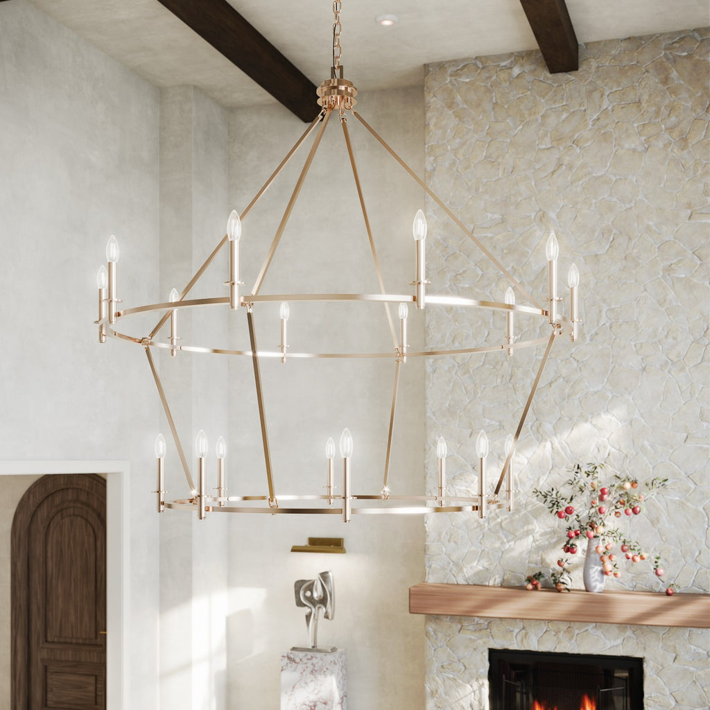 KICHLER 52708PN Carrick 54.25 Inch 18 Light 2-Tier Chandelier In Polished Nickel