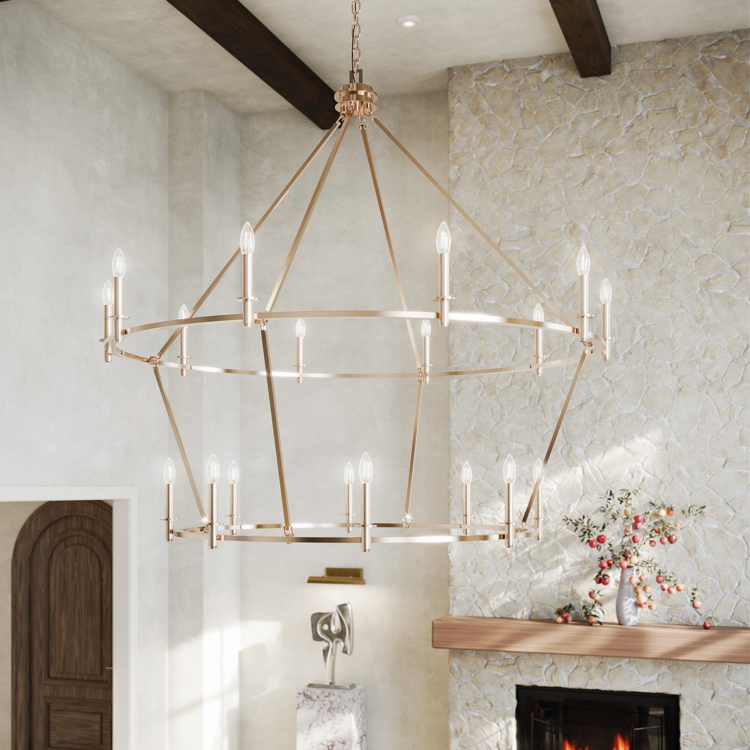 KICHLER 52708PN Carrick 54.25 Inch 18 Light 2-Tier Chandelier In Polished Nickel