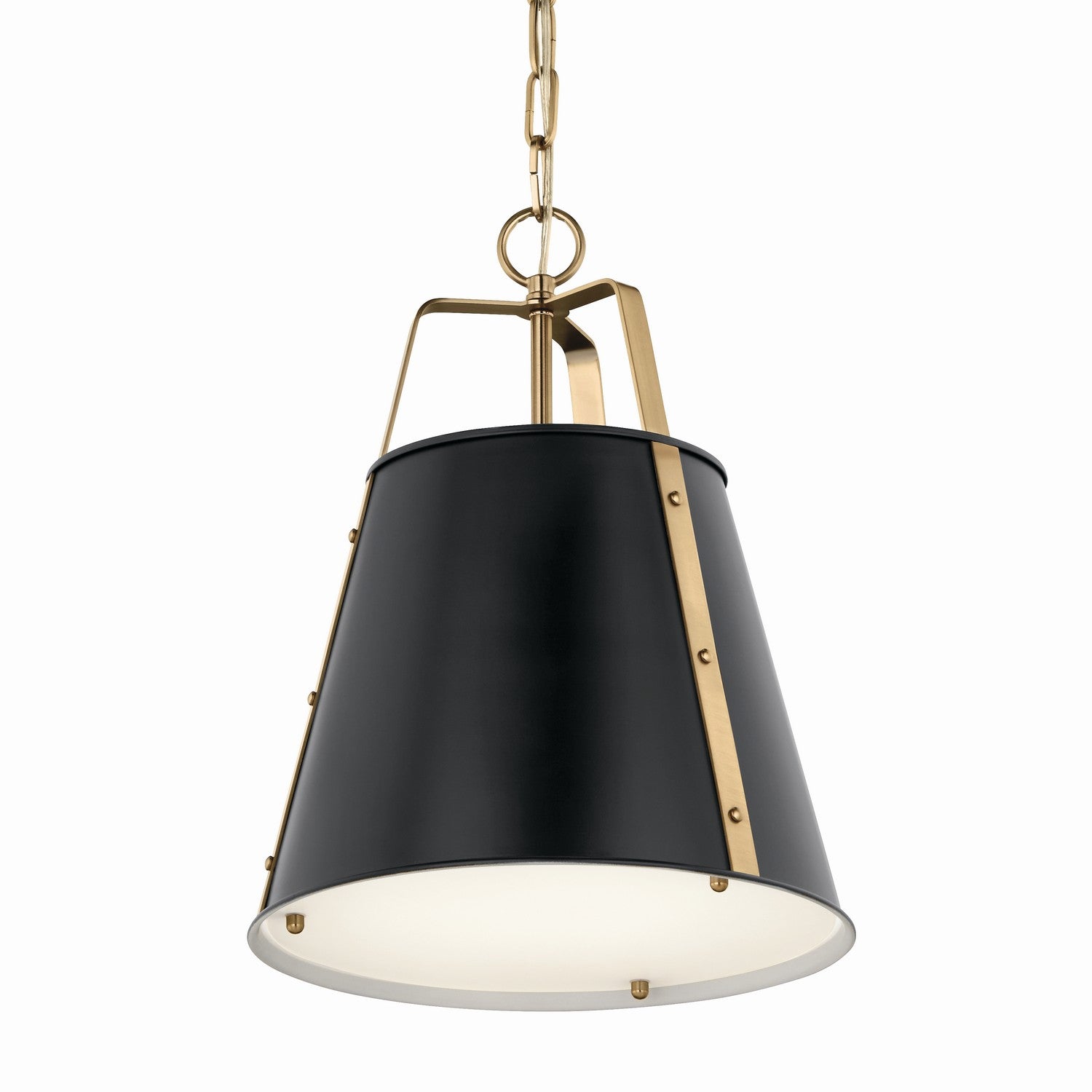 KICHLER 52710BK Etcher 13 Inch 1 Light Pendant With Etched Painted White Glass Diffuser In Black And Champagne Bronze