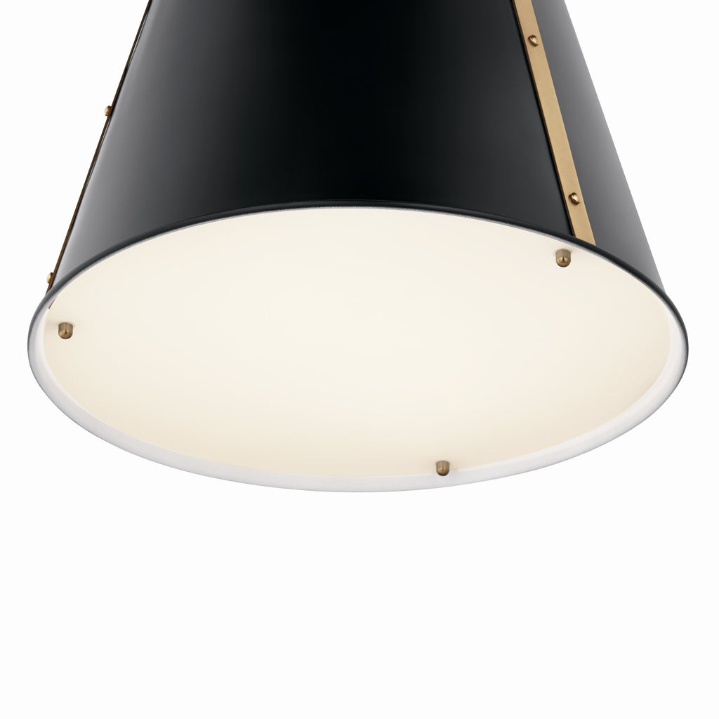 KICHLER 52710BK Etcher 13 Inch 1 Light Pendant With Etched Painted White Glass Diffuser In Black And Champagne Bronze