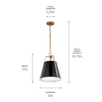 KICHLER 52710BK Etcher 13 Inch 1 Light Pendant With Etched Painted White Glass Diffuser In Black And Champagne Bronze